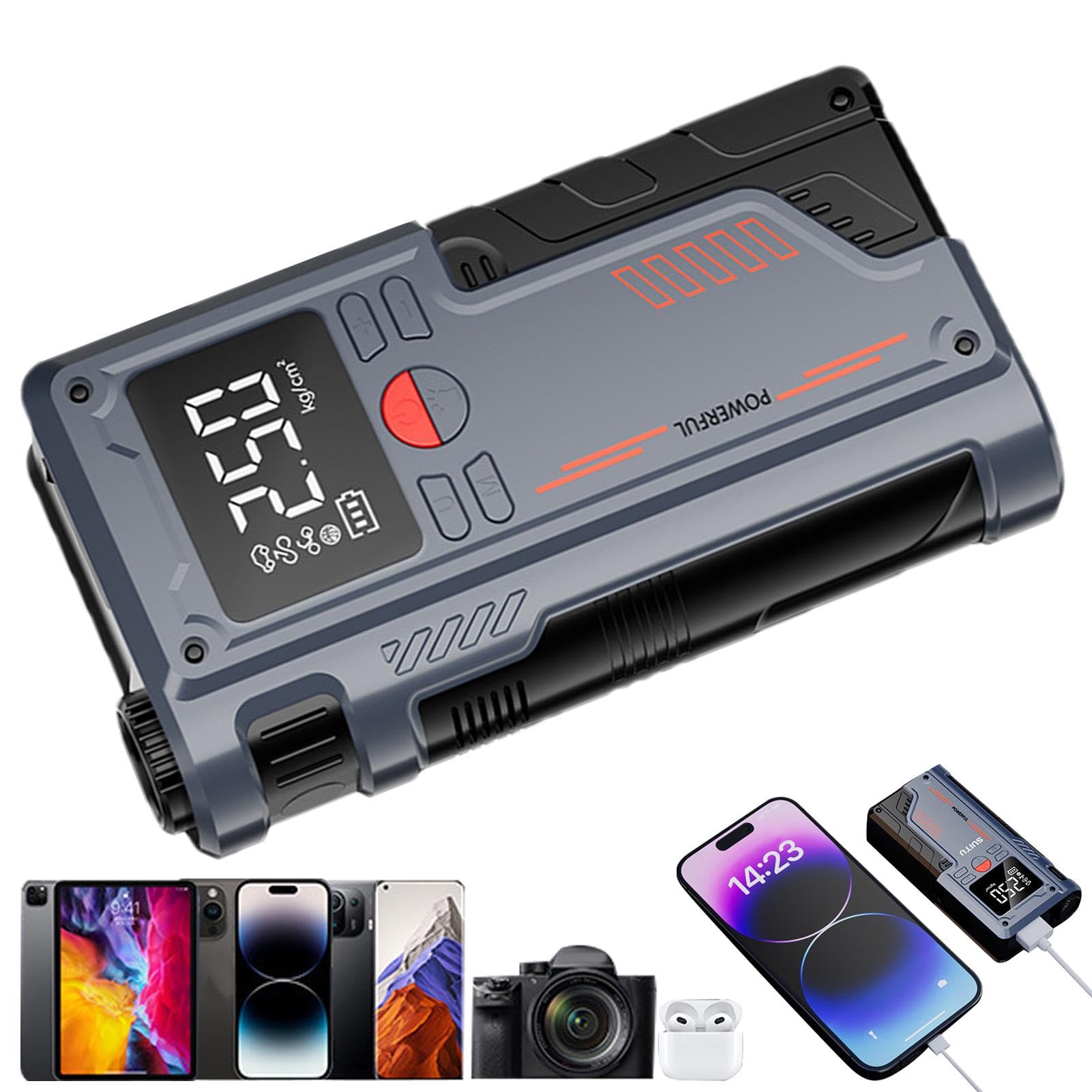 Portable Car Jumper Power Bank, Smart Car Battery Booster, High-Power Car Jump Starter, Automotive Jump Starter with LED, Digital Car Battery Power Supply von Mlllokfki