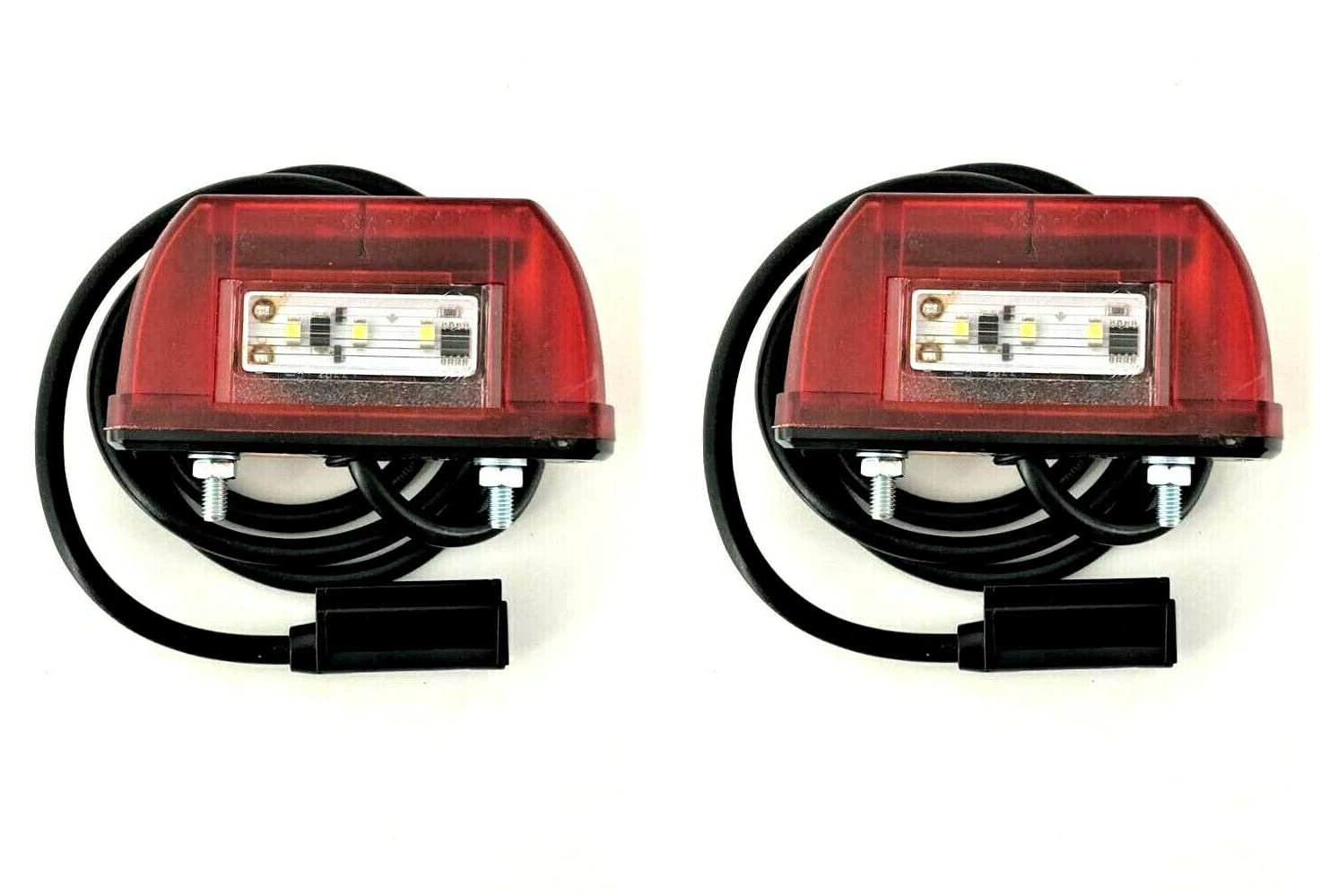 MelTruck® 2x LED Kennzeichenbeleuchtung Kennzeichenleuchte für LKW PKW Anhänger Traktor Bus (Breite - 93 mm - Rot mit Schnellanschluss) von MelTruck