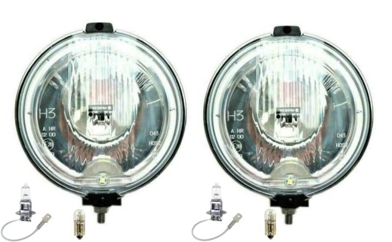 MelTruck 2x Fernscheinwerfer Positionslicht ⌀183 mm Zusatzscheinwerfer 12V LED RING E20 mit Glühbirnen von MelTruck