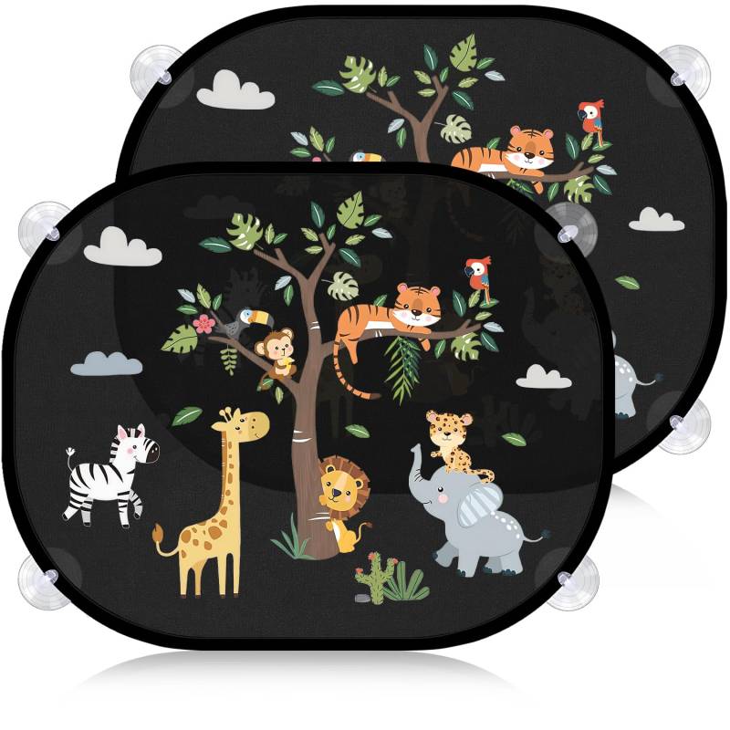 Mngevcy 2 Set 44x36.5 cm Sonnenschutz Auto Baby mit UV Schutz, Autofenster Sonnenblende für Kinder mit 8 Saugnäpfen&Süßen Tier Motiven (Forest Animals) von Mngevcy