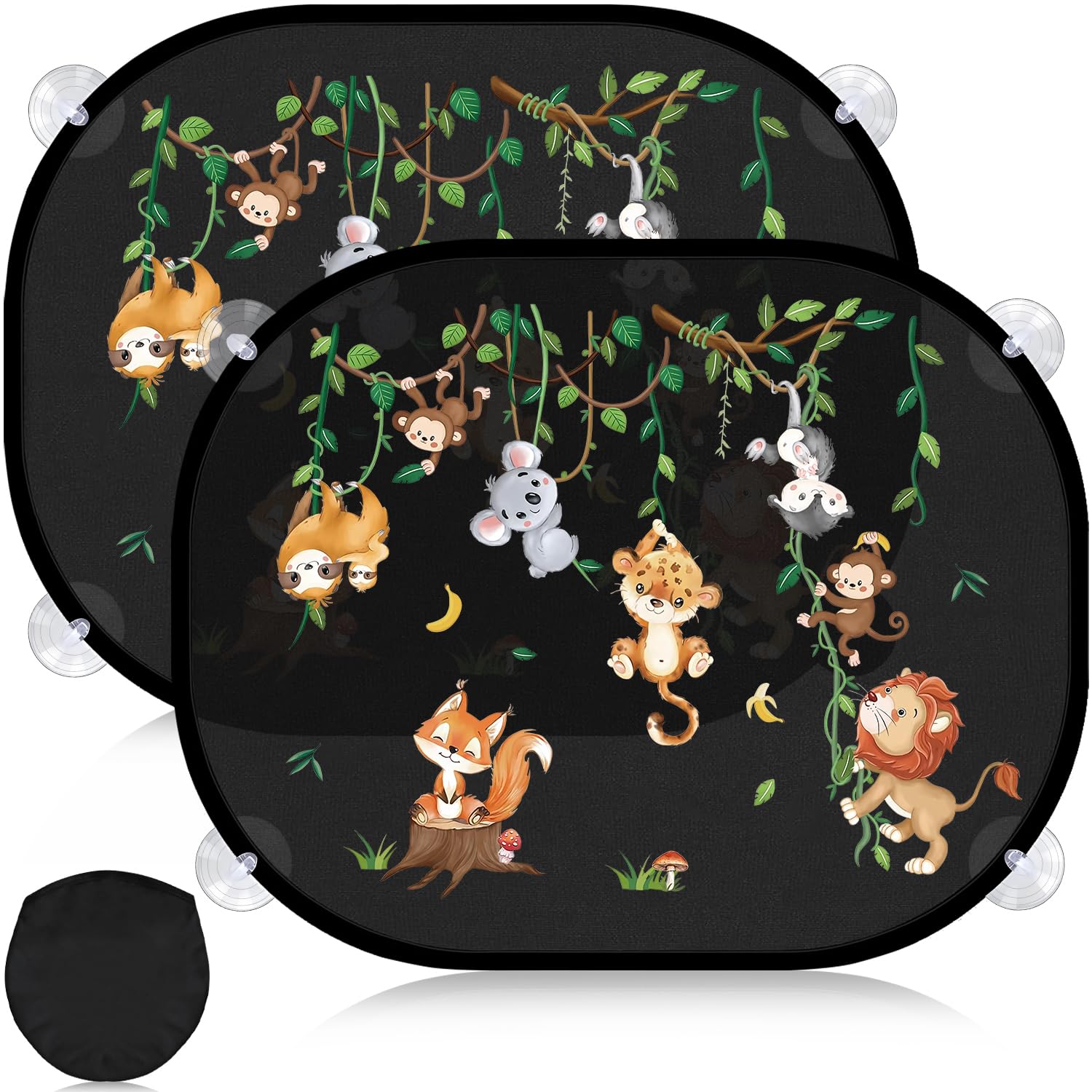 Mngevcy 2er Set Sonnenschutz Auto Baby mit UV Schutz, 44x36.5 cm Autofenster Sonnenblende für Kinder mit 8 Saugnäpfen&Süßen Tier Motiven (Dschungeltiere) von Mngevcy