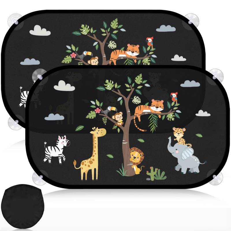 Mngevcy 2er Set Sonnenschutz Auto Baby mit UV Schutz, 51x31 cm Autofenster Sonnenblende für Kinder mit 8 Saugnäpfen&Süßen Tier Motiven (Forest Animals) von Mngevcy