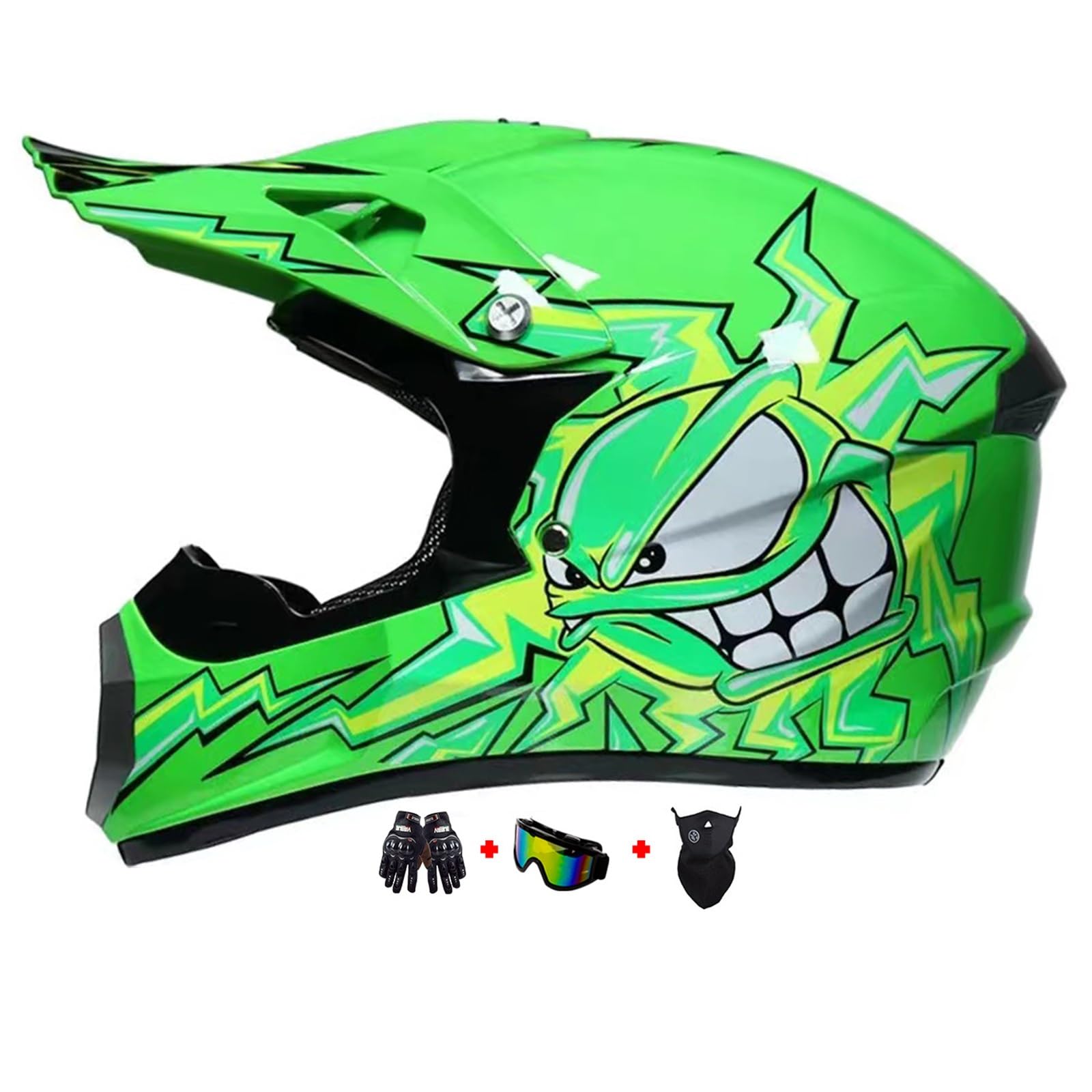 Motocross Fullface MTB Helm Kinder, ABS-Schale, Kinder Motocross Helm, Dirt Bike Helm, Herren ATV Motorradhelm MX Enduro, Motorradhelm Motorrad Downhill Helm, Mit Handschuhe Maske Brille ( Color : Gre von MoHelmHui