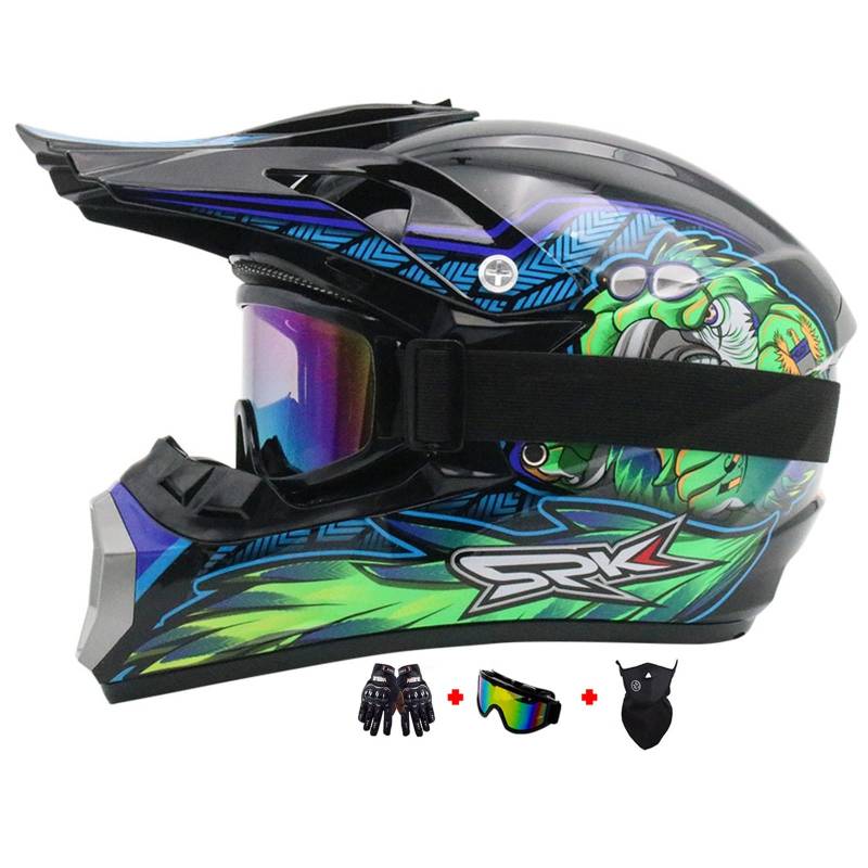 Motocross Fullface MTB Helm Kinder, Mit Handschuhe Maske Brille, Downhill Motorradhelm Kinder, Helm Set Herren ATV Motorradhelm MX Enduro, MTB Helm, Motorradhelm Motorrad Downhill Helm ( Color : B , S von MoHelmHui