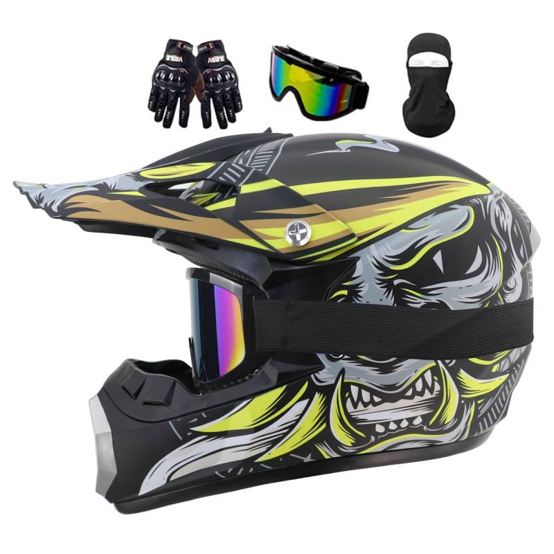 Motocross Helm Kinder, Fullface MTB Motorradhelm Kinder, Downhill Motorradhelm, Moto Cross Helm Herren, Integralhelm Crosshelm Helm Motorrad MTB ATV Enduro Quad Helm(L(56-57CM)) von MoHelmHui