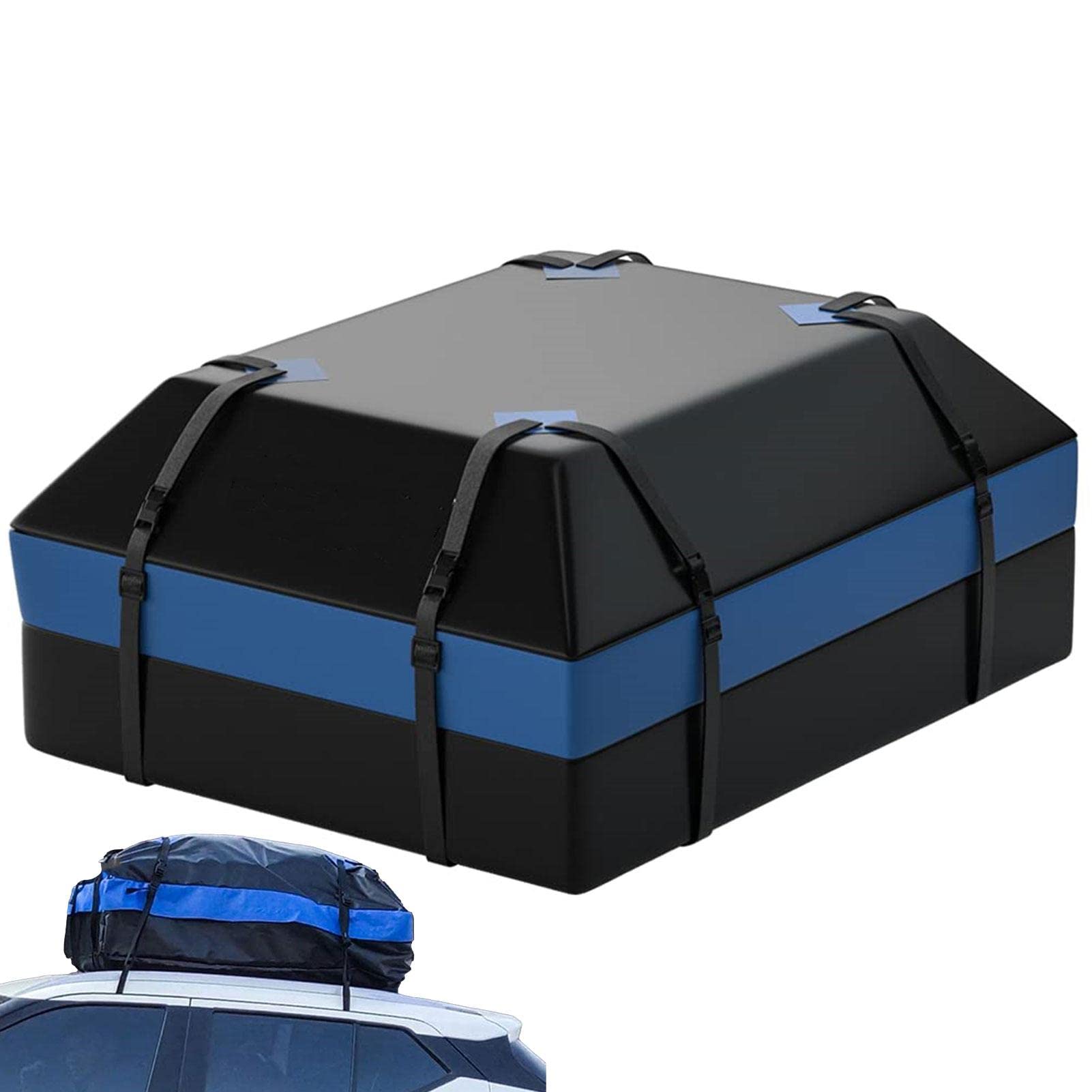 Auto Dachbox 15 Kubikfuß Faltbar Auto Dachtasche 600D Wasserdicht Auto Dachkoffer Gepäckbox Mit 8 Verstärkungsgurte und 4 Türhaken, Dachboxen Dachgepäckträger Tasche Für Reisen Und Gepäcktransport von Moageme