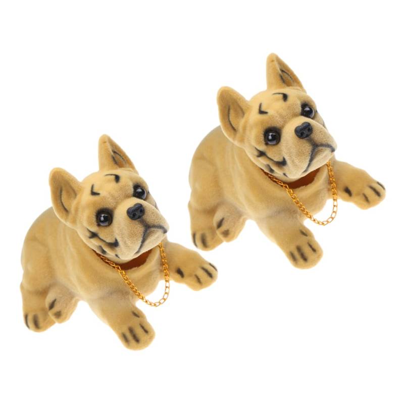 Mobestech 2 Stück Autoschmuck Hundefigur Auto Armaturenbrett Dekorationen Süß Autoramente Hund Miniaturfiguren Cartoon-auto-ornamente Niedliche Tierautoverzierung Khaki Harz von Mobestech