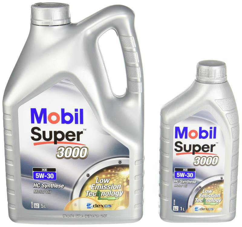 Mobil 153659 Leichtlaufmotorenöl Super 3000 XE 5W-30, 5 L Plus 1 L von Mobil