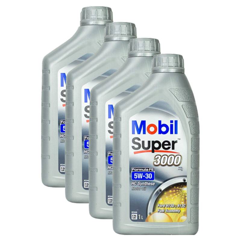 4x Motoröl Mobil Super 3000 X1 Formula Fe 5w-30 1l Hochwertiges Hochleistungs Motoren Öl Verschleißschutz Kraftstoff Sparend Benzin Und Diesel Motor High Performance Oil von Mobil