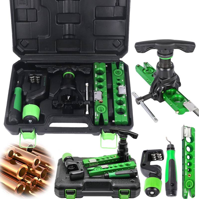 Bördelwerkzeuge, 5 in 1 Kit Bördelgerät Bördelgerät Bremsleitung für 1/4"-3/4" und 6-19 mm Kupferrohr Bördelgerät 45° Exzentrischer mit Rohrschneider für 5–32 mm Wasserrohre Gasrohre Kühlungrohre von Mocoli