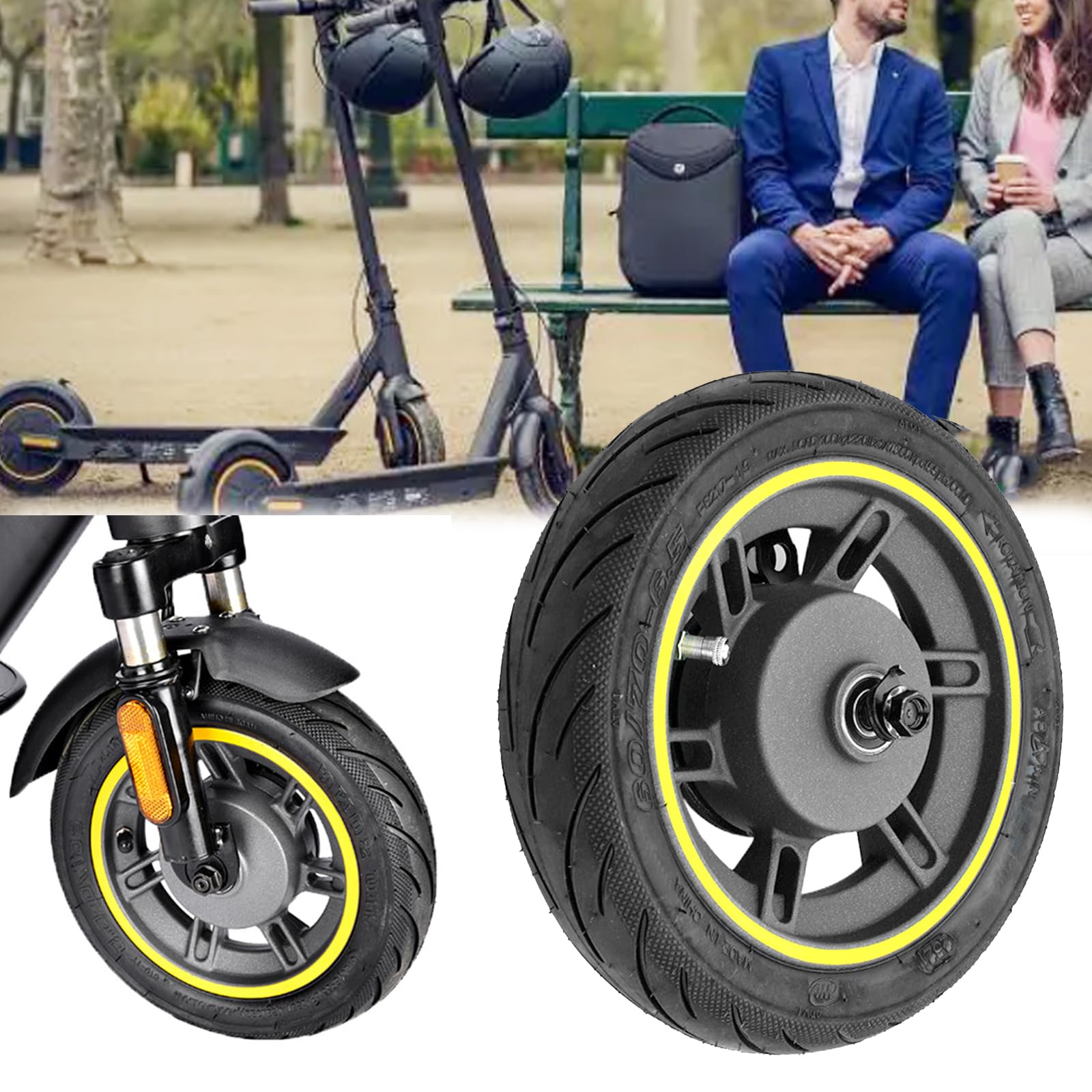 Vollreifen für Max G30, 10 Zoll Vollgummireifen Vorderrad 60/70-6,5 Roller Ersatzräder für Nine-bot Max G30 Tubeless Reifen Vorderrad Scooter Vorderrad Kompatibel mit Max G30 Elektroroller von Mocoli