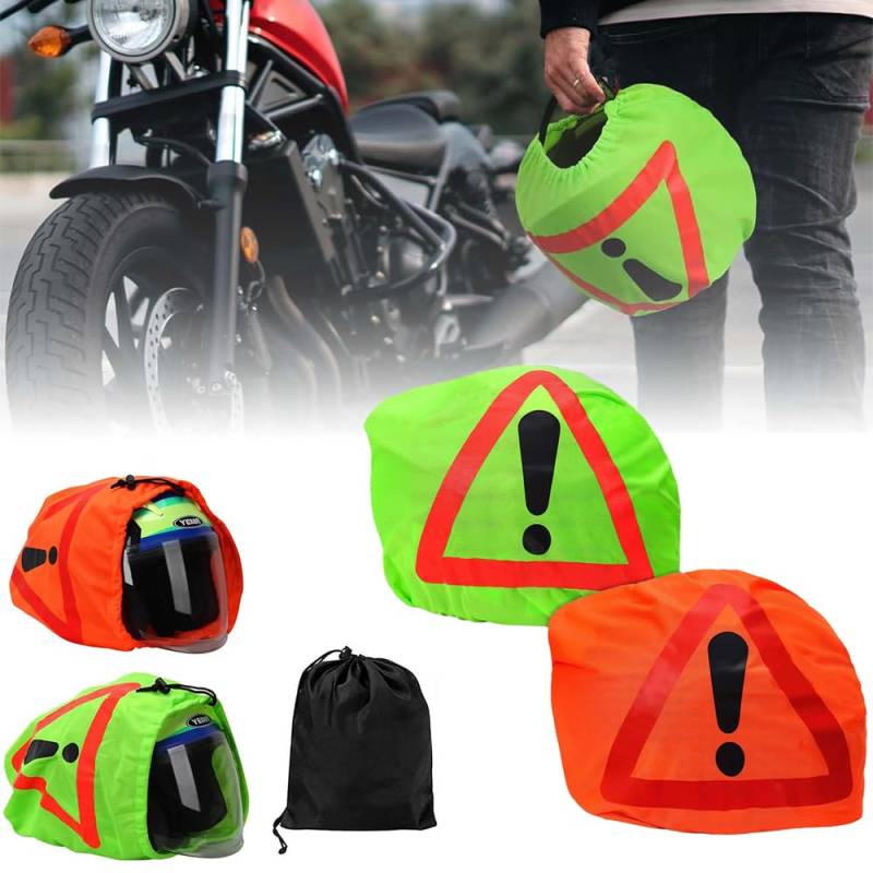 Warndreieck Motorrad, 2 Stück Warndreieck Kfz Motorrad Warndreieck Helmüberzug Motorrad Warnhaube für Helme für Unfallsicherung Gefahrenstellen Kennzeichnung 46x43cm (orange+grün) von Mocoli