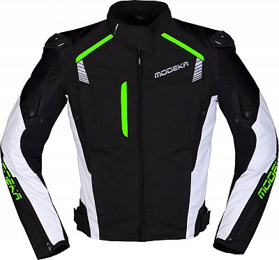 Modeka Lineos, Textiljacke - Schwarz/Weiß/Neon-Grün - 3XL von Modeka