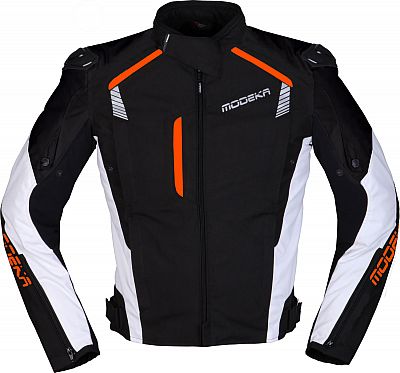 Modeka Lineos, Textiljacke - Schwarz/Weiß/Neon-Orange - 3XL von Modeka