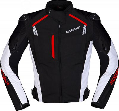 Modeka Lineos, Textiljacke - Schwarz/Weiß/Neon-Rot - 3XL von Modeka