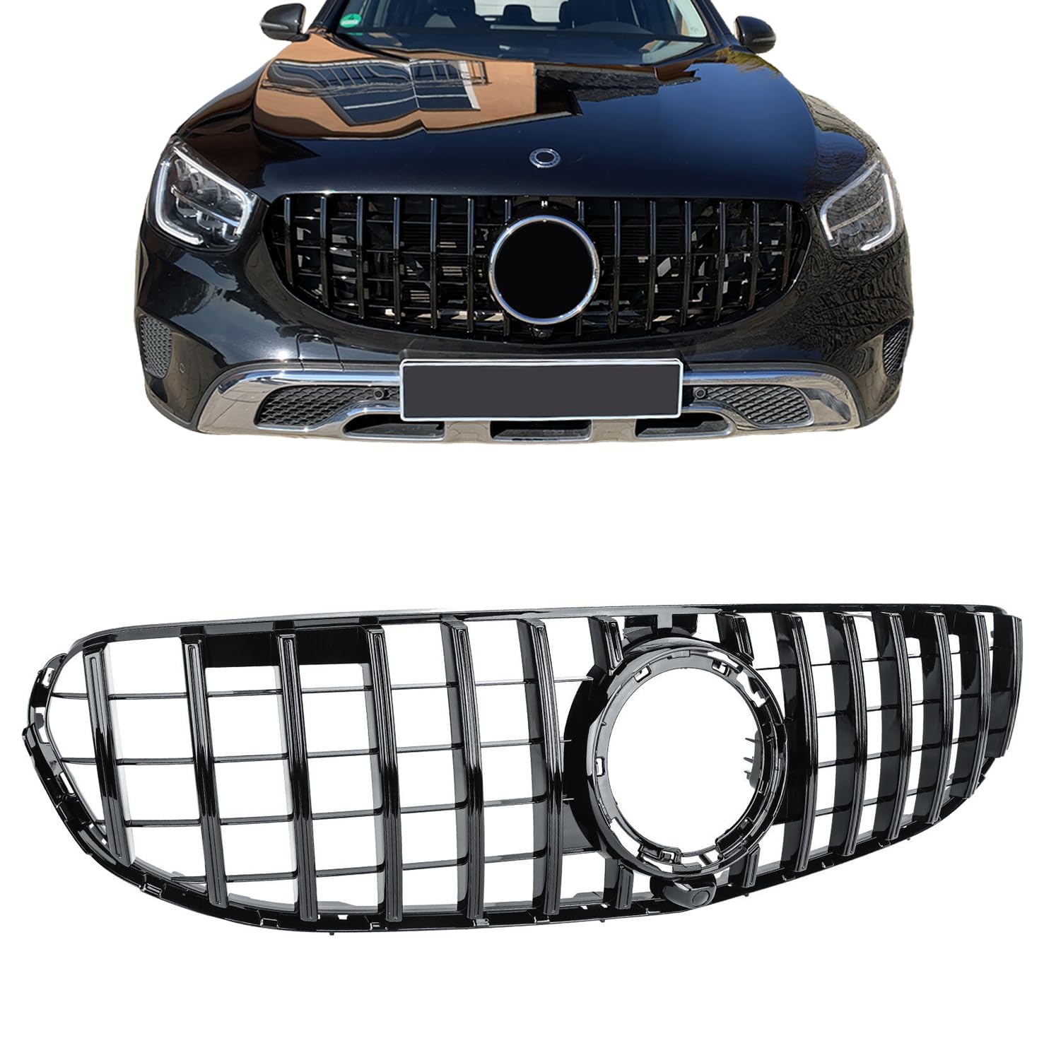 Calandra Mittelgrill, schwarz, glänzend, kompatibel mit Mercedes GLC/GLC Coupe | X253 | 2019-2022 (Facelift) Kühlergrill Mitte Stoßstange vorne von Modifycar