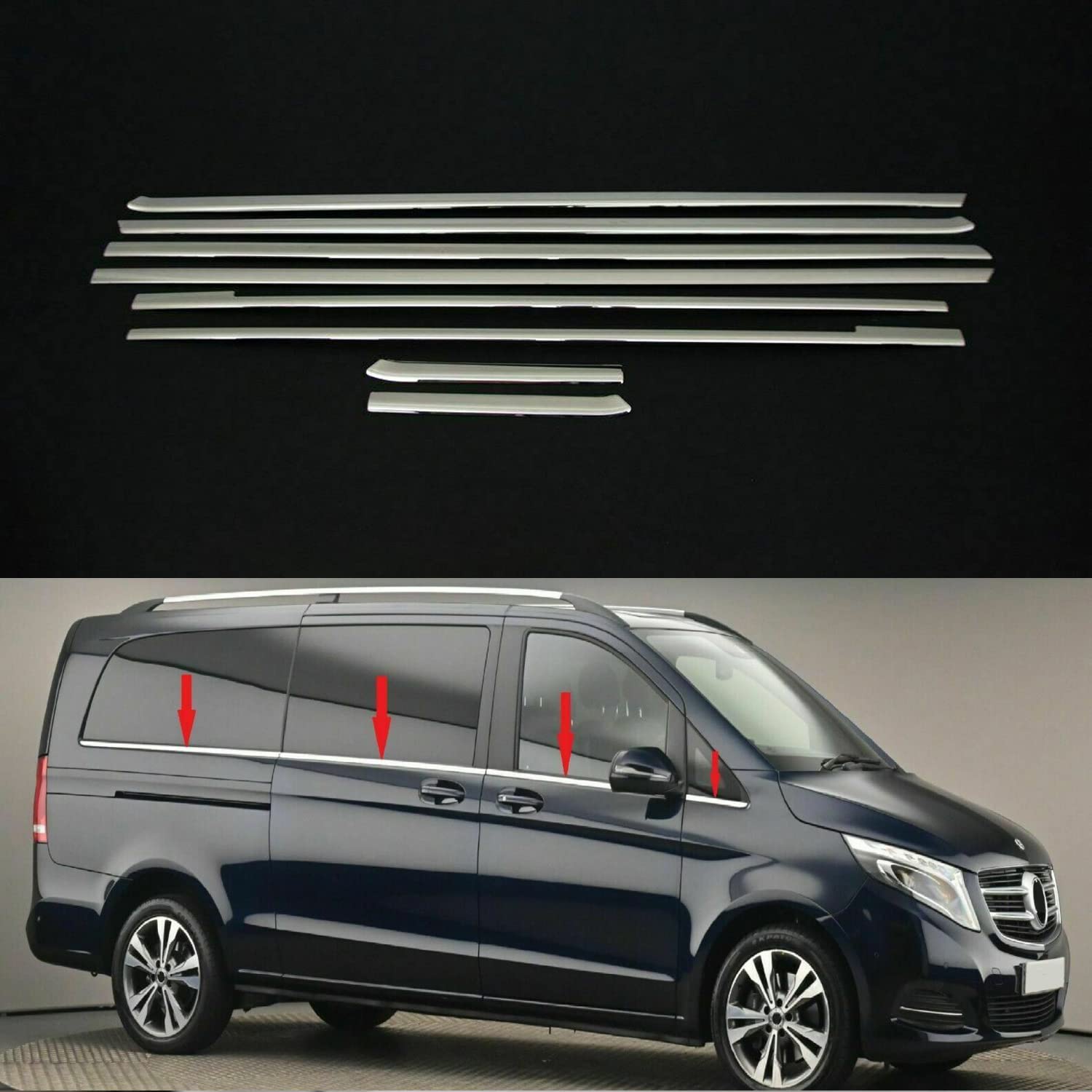 Chrom-Fensterlisten passend für MERCEDES VITO W447 L2 | 2014-2019 | Chrom-Abdeckung für Fensterrahmen Zierleisten Chrom von Modifycar