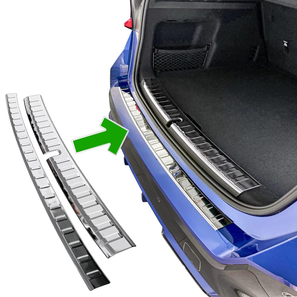 Stoßstangenschutz für hinten innen und außen, kompatibel mit VW T-Cross ab 2018, verchromter Edelstahl, Schutz für Ladekanten von Modifycar