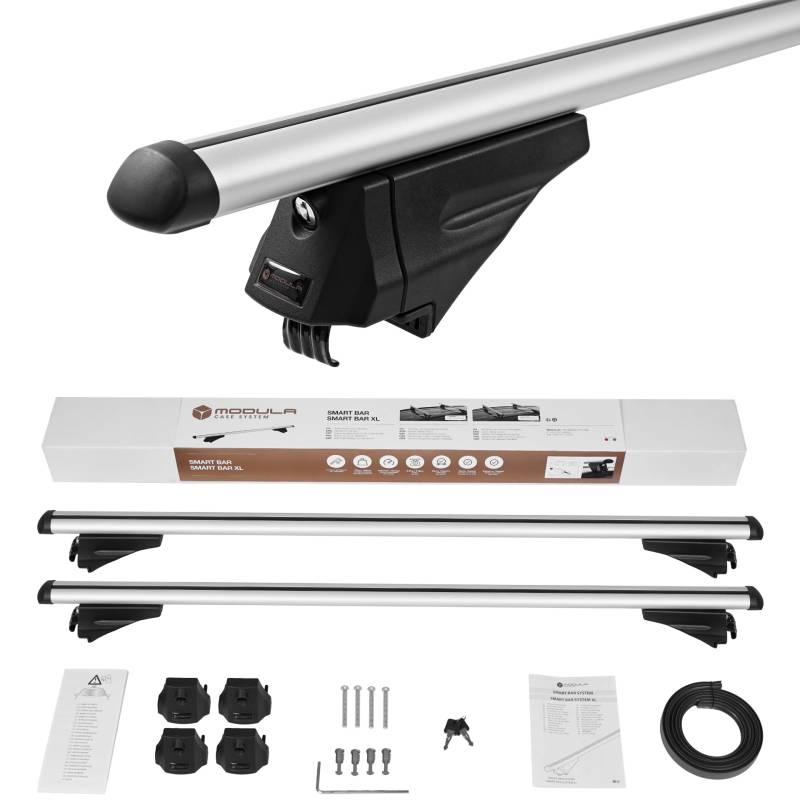 Modula Case System SmartBar 120 cm Kompletter Aluminium-Dachträger Relingträger kompatibel mit BMW X3 F25 2010-2017 mit geschlossener Dachreling, abschließbar, Nutzlast 75 kg von Modula Case System