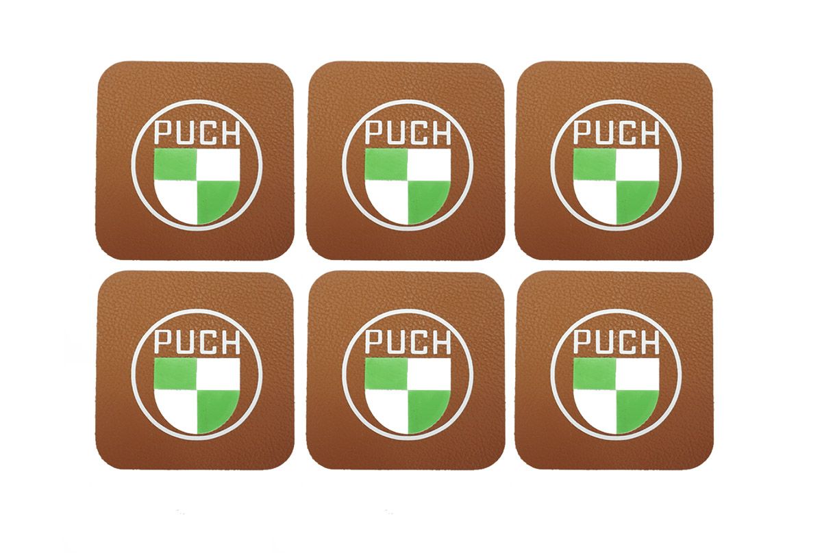 6 Untersetzer (Bierdeckel) Kunstleder mit Puch Logo von Mofalegends