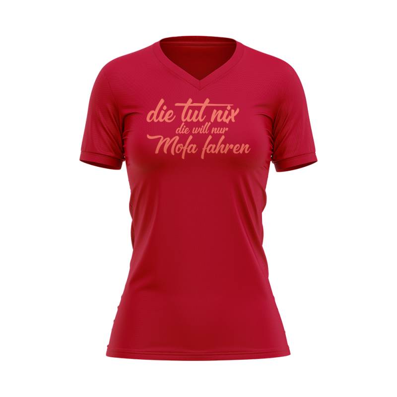 Damen T-Shirt mit Druck "Die tut nix, die will nur Mofa fahren" von Mofalegends