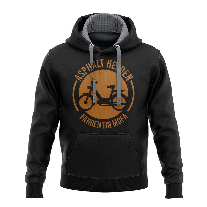 Lim. Edition / Hoodie schwarz mit Aufdruck "Asphalt Helden fahren ein Mofa" von Mofalegends