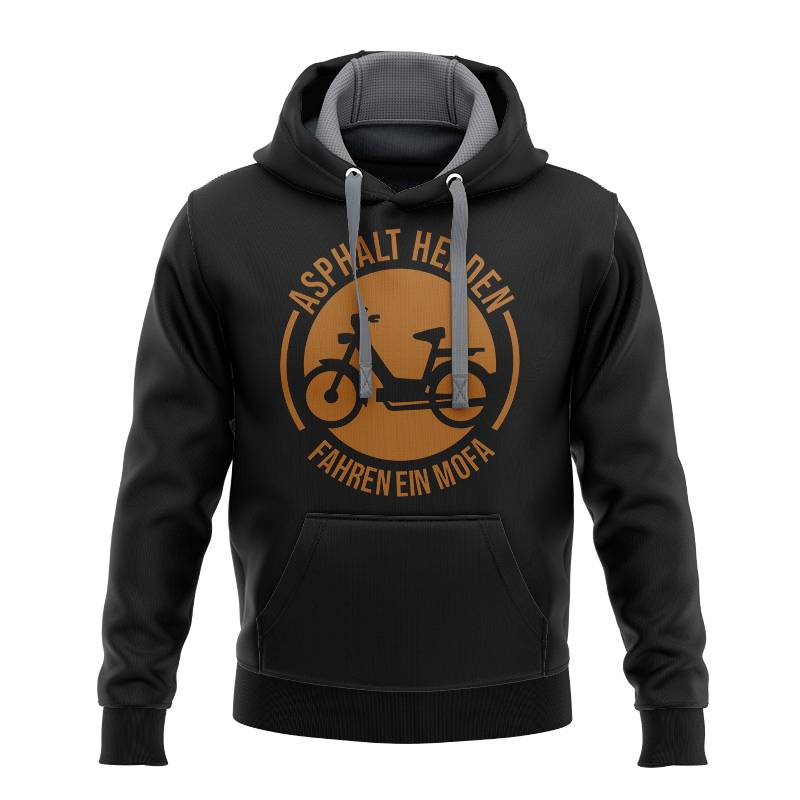 Lim. Edition / Hoodie schwarz mit Aufdruck "Asphalt Helden fahren ein Mofa" von Mofalegends