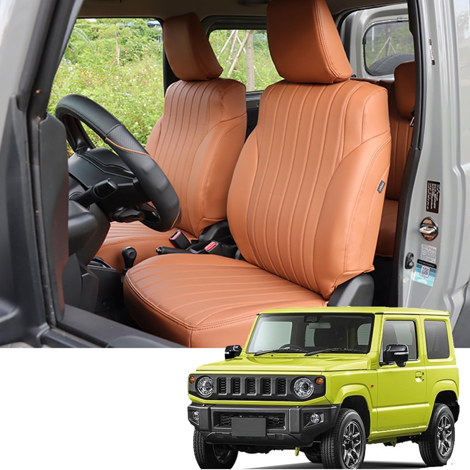 Autositzbezug aus Nappaleder, geeignet für Suzuki Jimny JB64 JB74 2019-2024, Vorder- und Rücksitzschutz, Autositzbezug Airbag-kompatibel, hochwertiger wasserdichter Sitzbezug, mehrere Farboptionen von Mohialet