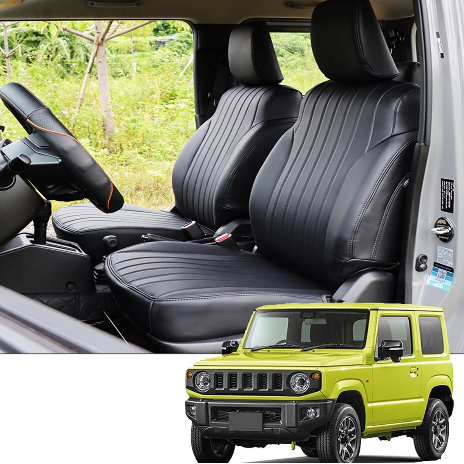 Autositzbezug aus Nappaleder, geeignet für Suzuki Jimny JB64 JB74 2019-2024, Vorder- und Rücksitzschutz, Autositzbezug Airbag-kompatibel, hochwertiger wasserdichter Sitzbezug, mehrere Farboptionen von Mohialet