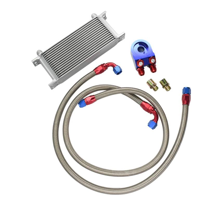 Molloparts Universal Ölkühler 16 Reihen AN-10 mit Thermostat Geflochtene Schlauchleitung Kit Kompatibel mit Universal Use Construction Heavy Equipment von Molloparts