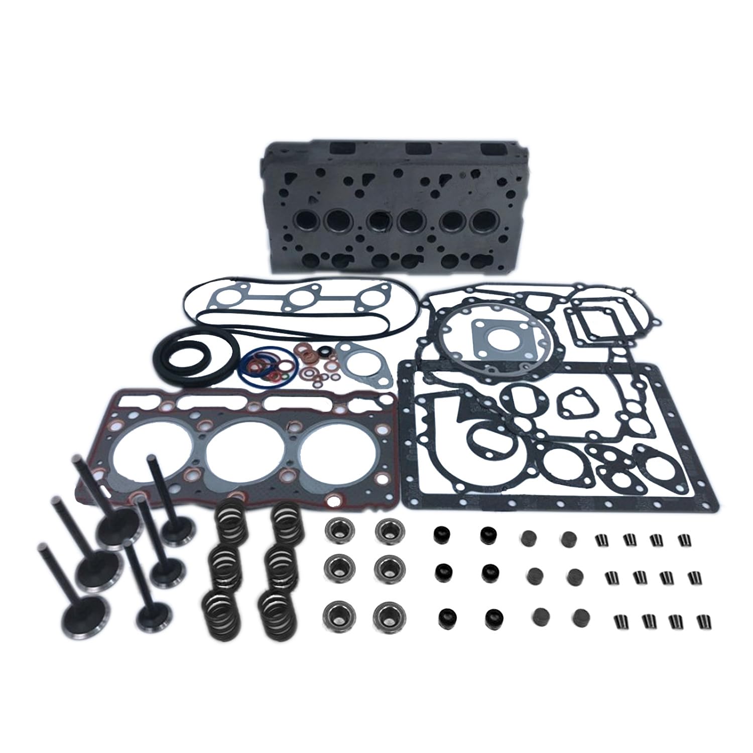 Molloparts Zylinderkopf mit Ventilzug-Set, vollständige Dichtung, kompatibel mit Kubota-Motor V2203 von Molloparts