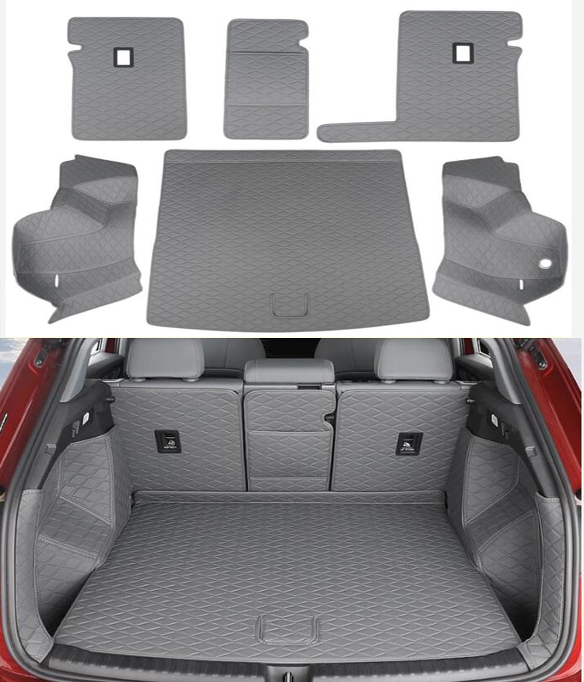 Auto Vollumrandung Leder Kofferraum Cargo Liner Tray Rear Trunk Floor Mat Compatible for Audi Q4 e-tron Sportback 2022 2023 2024 2025 von Momoap