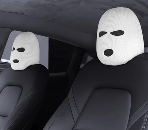 Monivi Personalisierter lustiger Autositz-Kissenbezug, Vollgesichtsmaske, Autositz-Kopfstützenbezug, Skimaske, Dekoration für Tesla Model Y/3 Sturmhaube, 2er-Pack von Monivi