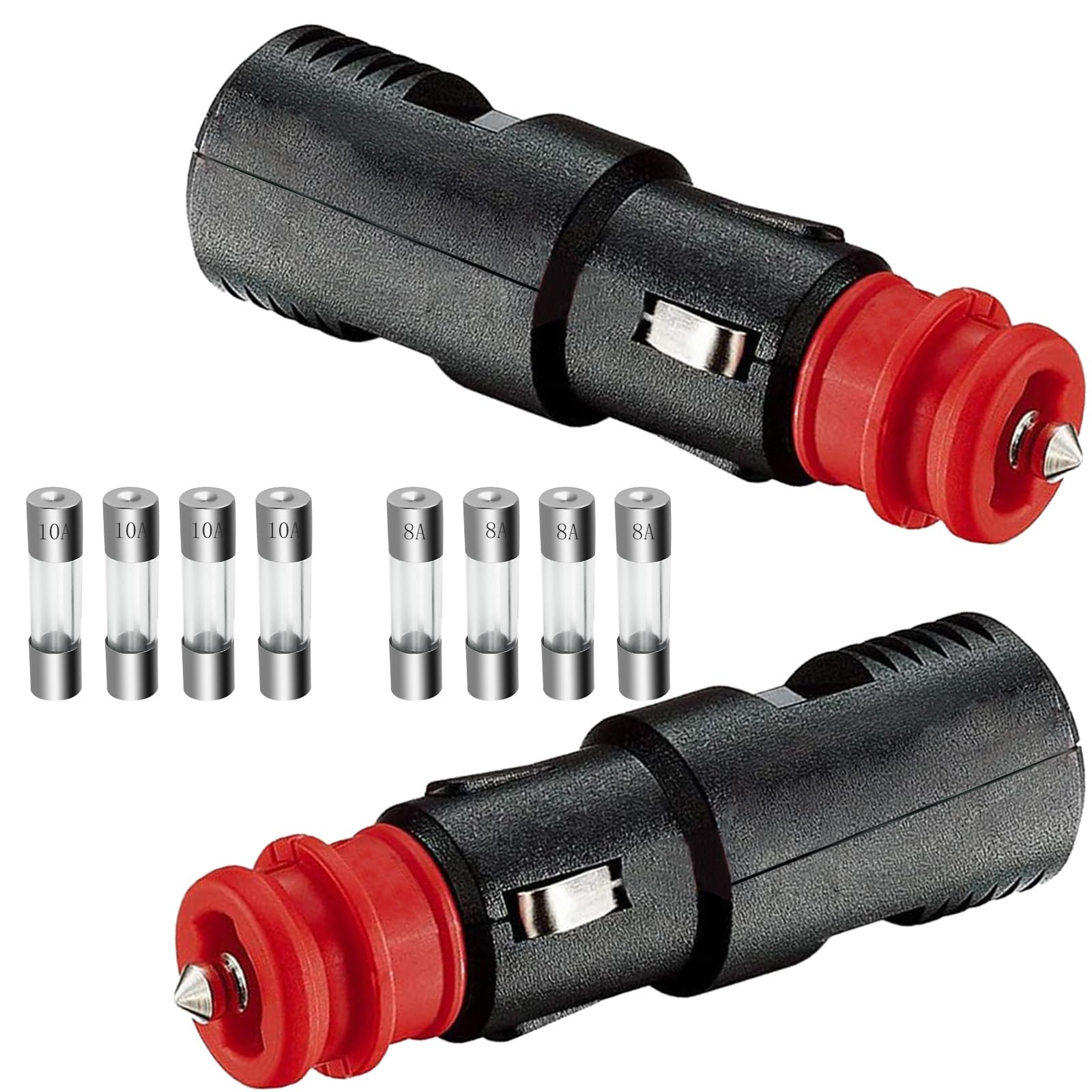 4 Stück Zigarettenanzünder Stecker, 12V Stecker KFZ mit 10A&8A Sicherung, Universalstecker 12V-24V Sicherheits-KFZ Stecker, Stecker Zigarettenanzünder für Auto LKW PKW Motorrad von MonoFresh