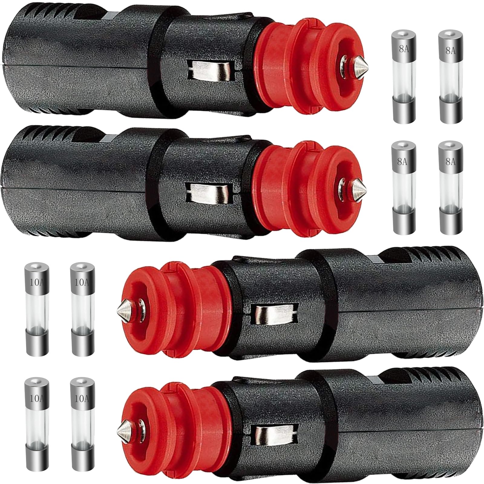 4 Stück Zigarettenanzünder Stecker, 12V Stecker KFZ mit 10A&8A Sicherung, Universalstecker 12V-24V Sicherheits-KFZ Stecker, Stecker Zigarettenanzünder für Auto LKW PKW Motorrad von MonoFresh