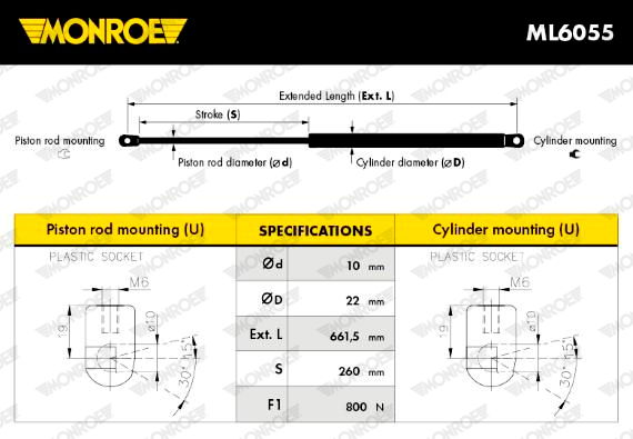 Gasfeder, Koffer-/Laderaum Hinterachse links Monroe ML6055 von Monroe