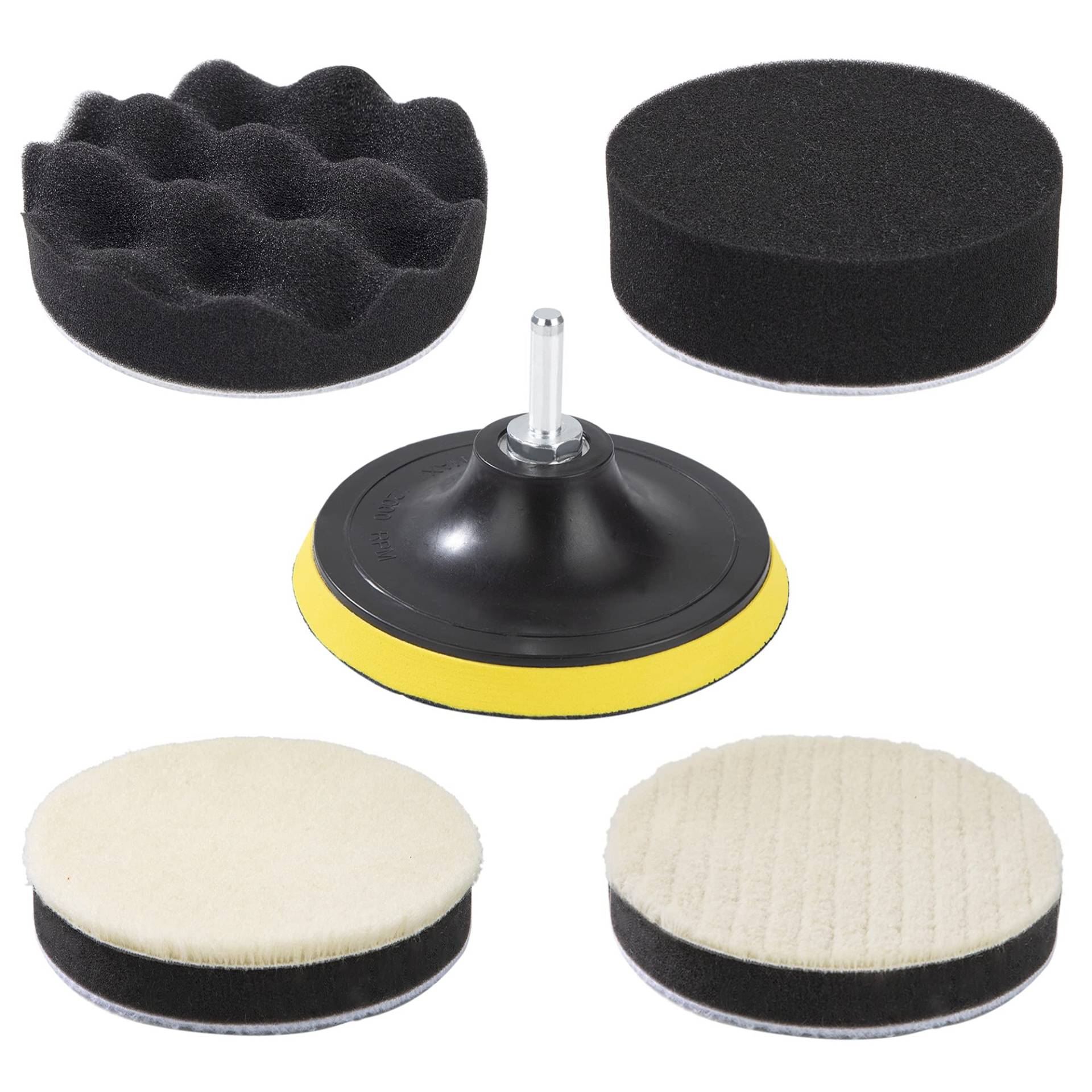 Auto Polierschwamm, Auto Polierpad Set aus Schwamm und Wolle Polierset 125mm/ 5 Inchs Polierteller, für Poliermaschine Polierfell Bohrer Adapter Polierhaub Polierauflage Kit von MoonSing