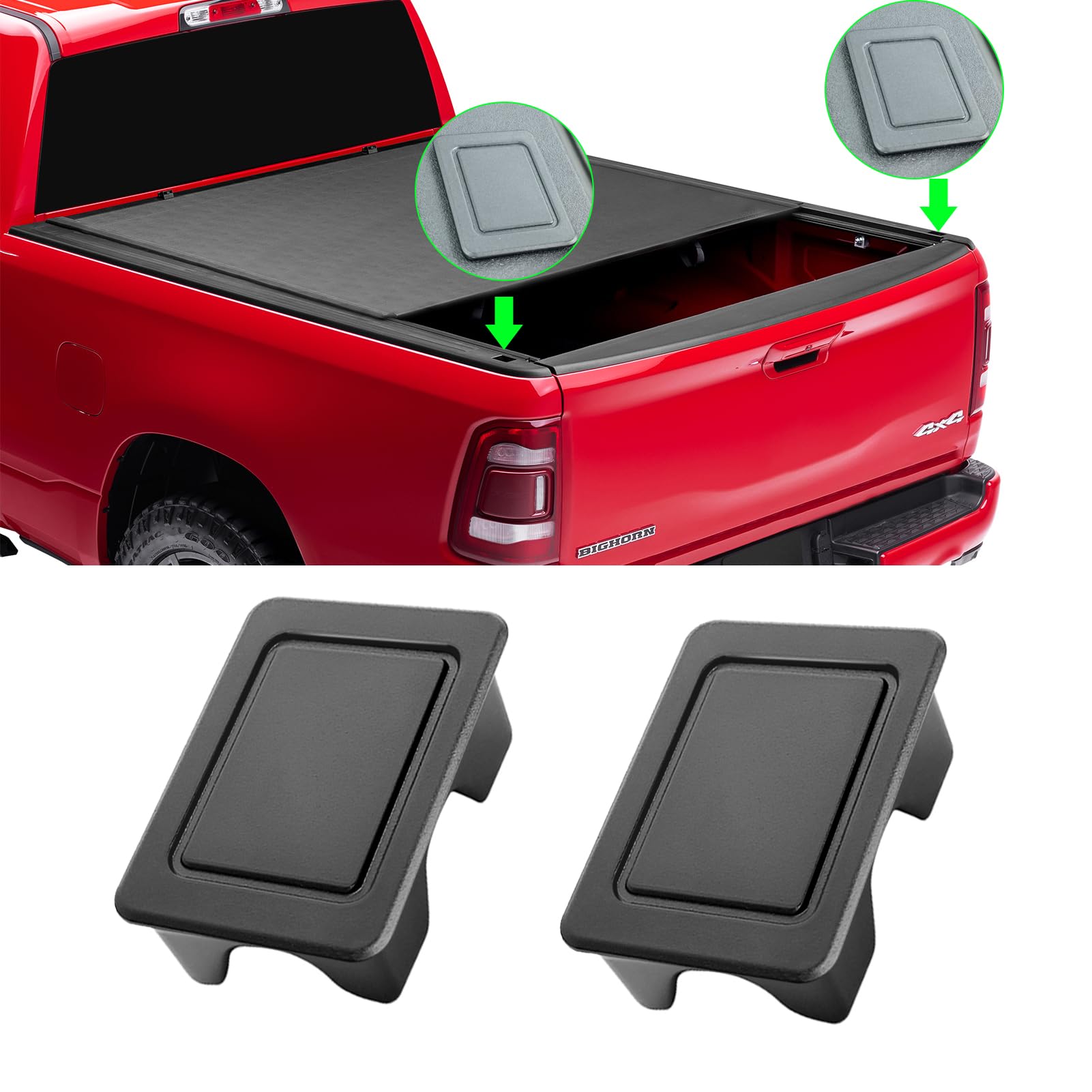 Moonlinks Bettschienen-Pfahl-Taschenabdeckungen, kompatibel mit Dodge Ram 1500 2500 3500 2009–2018, Ram Stake Hole Plugs,Rear Truck Tonneau Covers Stake Holes Caps Plugs Bed Rail Stake Pocket Cover (2 von Moonlinks