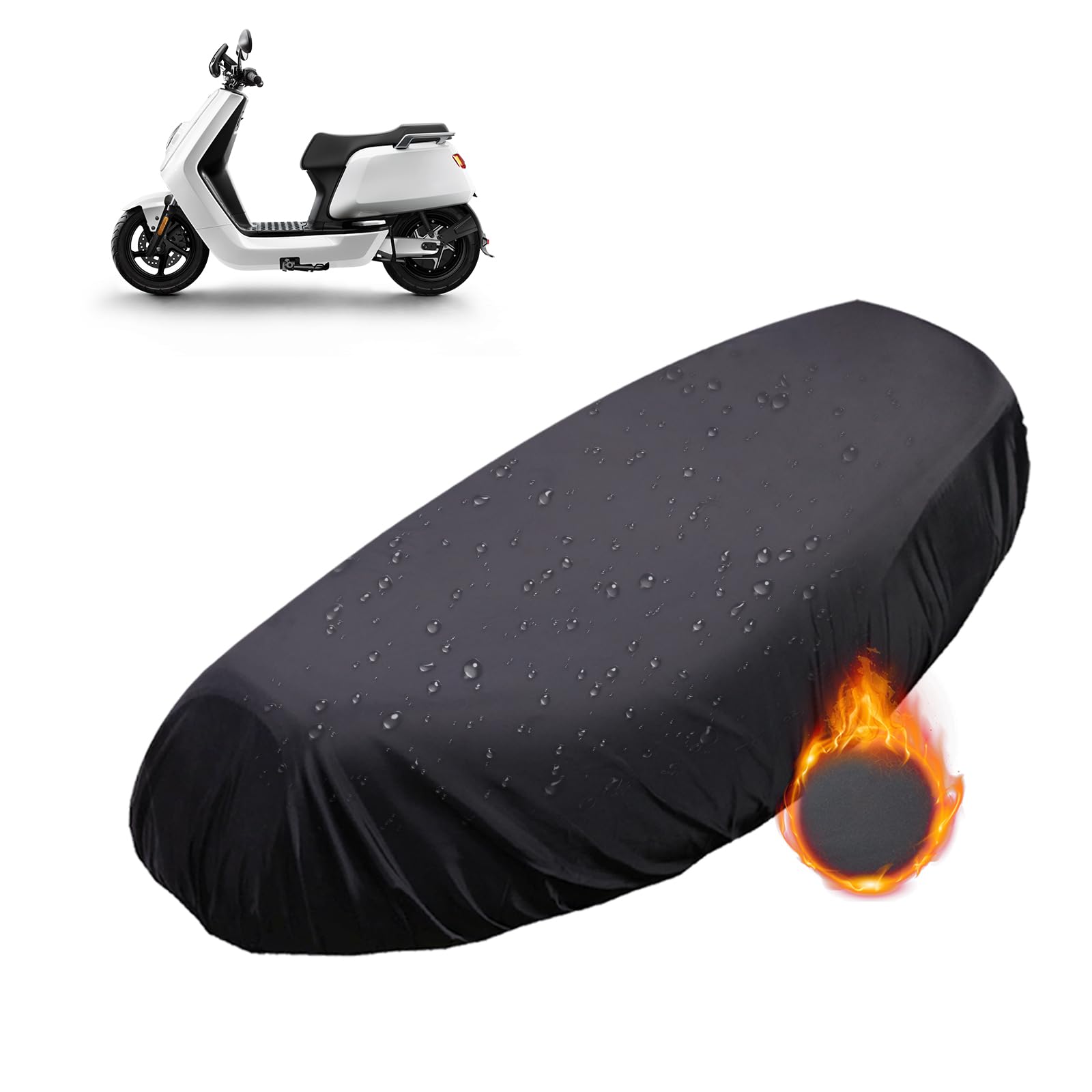 Moorle Schwarz XXL Sonnenschutz Motorrad Sitzbankbezug, Gepolstertes PU-Leder Motorrad Roller Moped Sitzbezug, Wasserdichter Roller Moped sitzbankabdeckung mit Gummiband von Moorle