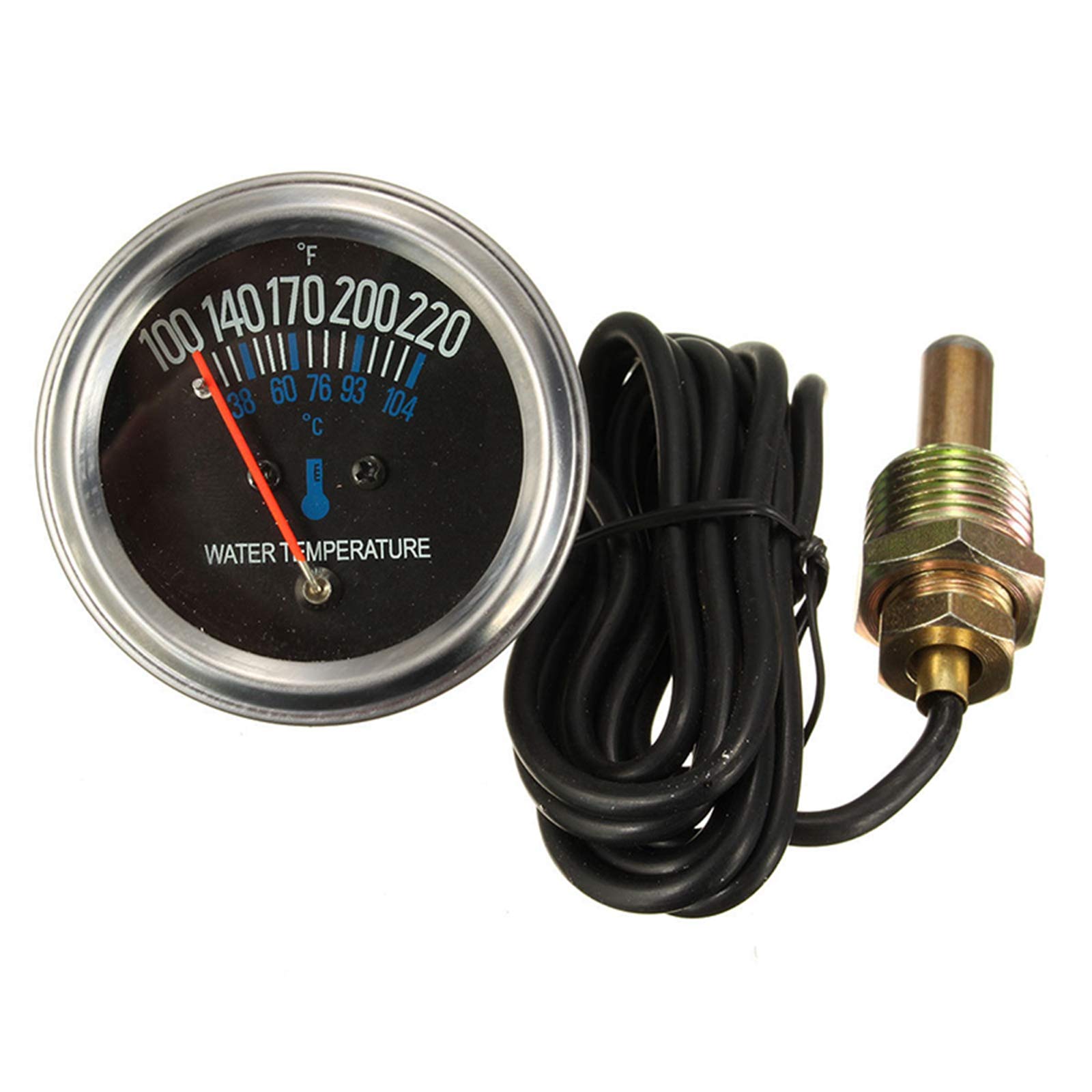 12V Wassertemperaturanzeige Kit,MoreChioce Universal 52mm Auto Thermograph Temperatur 38〜104℃ Wasser Temperaturanzeige Wassertemperatur Messgerät Auto Instrument mit Joint Rohr Sensor von MoreChioce