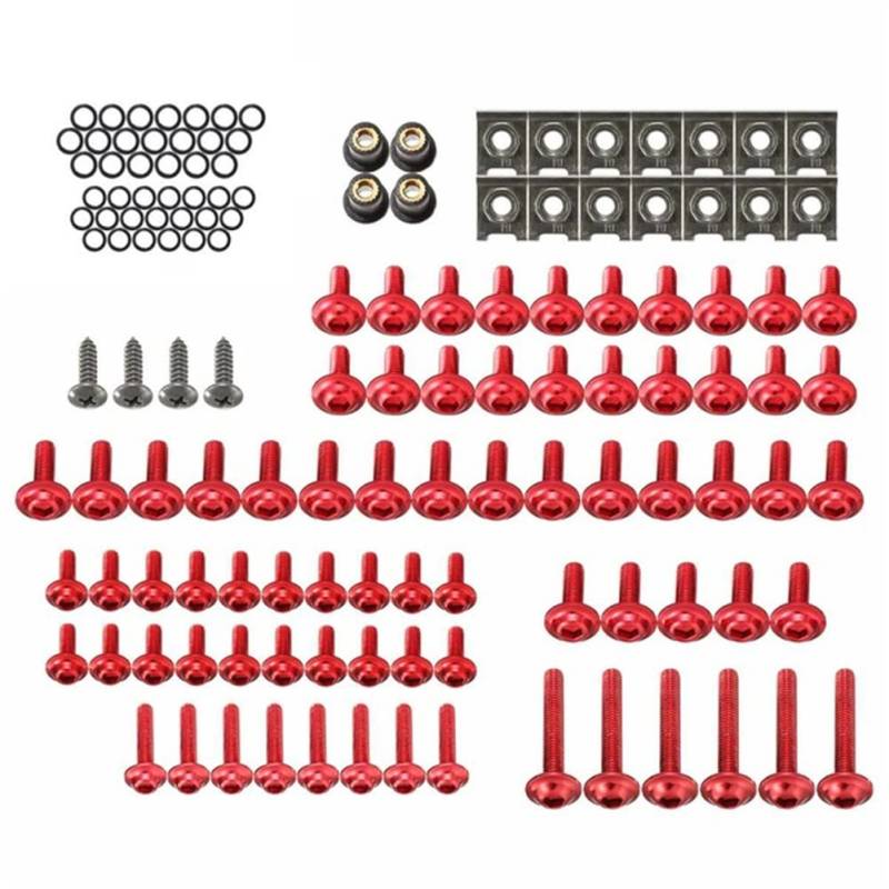 137 Stück Motorrad Verkleidung Körper Schrauben Kit,MoreChioce Universal Aluminium Karosseriemuttern Sortiment Befestigungsclip Karosserie Mutter Clips,Rot von MoreChioce