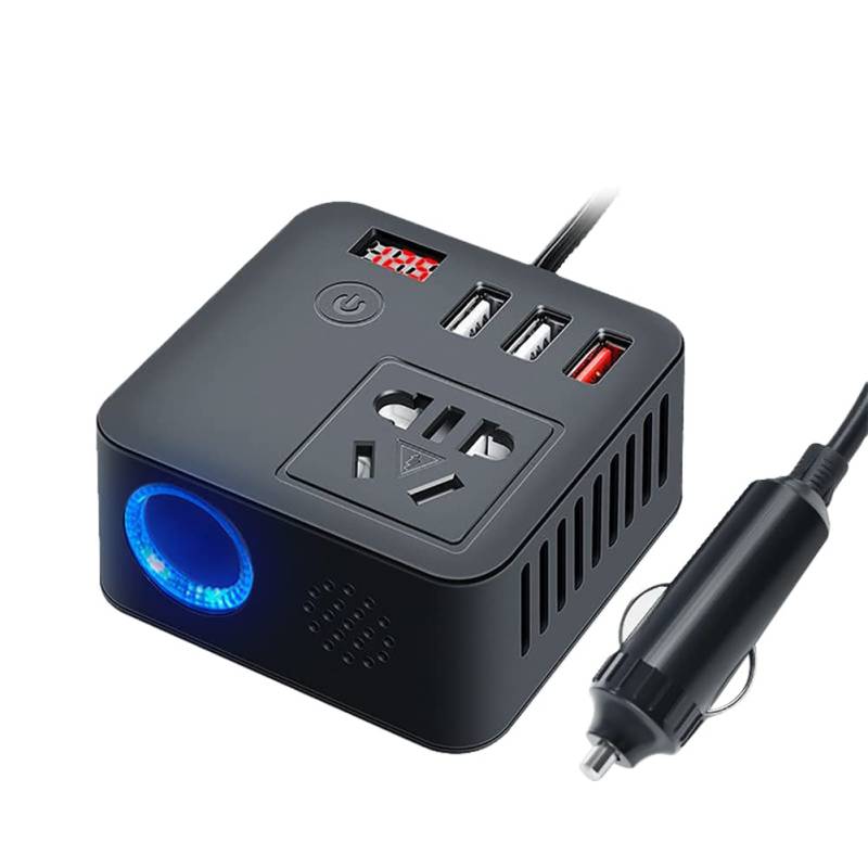 150W Auto Wechselrichter, MoreChioce DC 12V/24V auf AC 110V/220V Spannungswandler Stromwandler PD3.0 USB C Autoladegerät-Adapter 3 USB Ports Ladegerät Schnellladebuchse Wechselrichter,Schwarz von MoreChioce