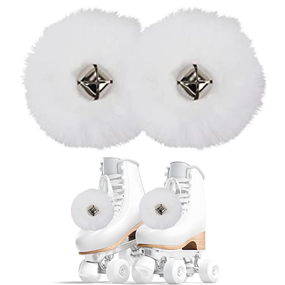 2 Stück Kunstpelz Pom Pom Balls, MoreChioce Kreative DIY Pompons Flauschige Pompons mit Glocken für Kinder Schlittschuhe Mützen Schals Handschuhe Schuhe Taschen Dekoration,Weiß von MoreChioce