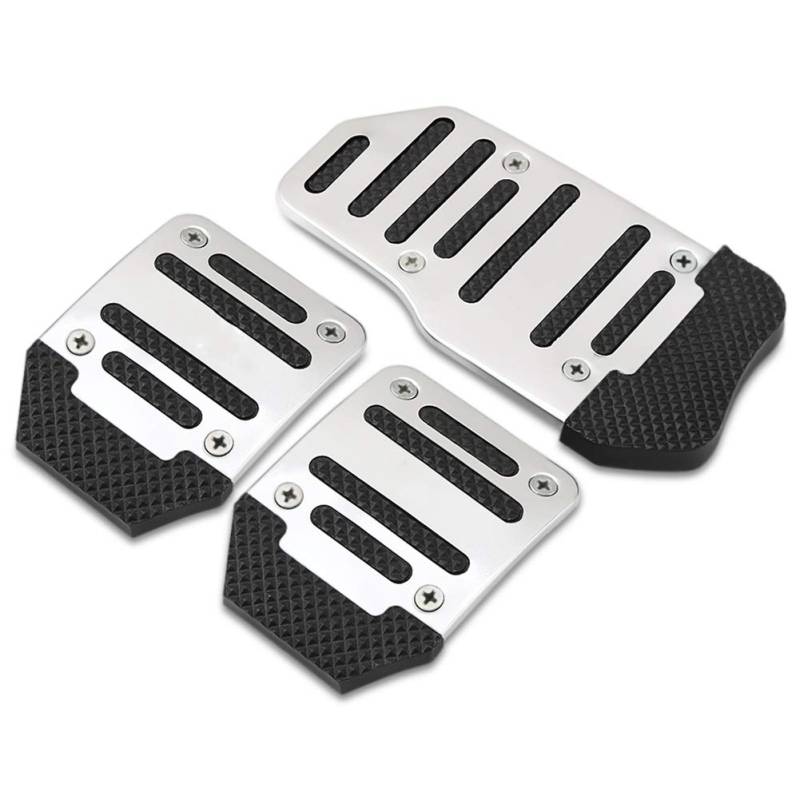 3 Stück Auto Pedal Set,MoreChioce Universal Aluminium Rutschfeste Bremsfußpedale Auto Pedale Abdeckung Rutschfeste Fußpedal Pedalkappen Bremsen Abdeckplatte für Manuell Auto,Silber von MoreChioce