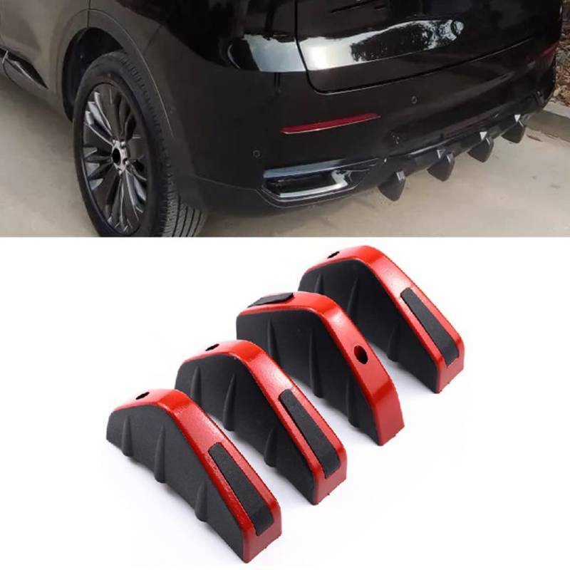 4 Stück Auto Heckstoßstange Spoiler Diffusor,MoreChioce Heckstoßstange Chassis Haifischflosse Universal Auto Spoiler Lippendiffusor Anti-Verschleiß Chassis Dekoration Fin Auto Spoiler,Rot Schwarz von MoreChioce