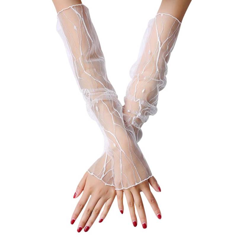 Armmanschette Spitze,MoreChioce 1 Paar Spitze Lang Handschuhe Armstulpen Damen Spitzenhandschuhe Blumenmuster Sommer Handschuhe Elegante Handstulpen für Oper Hochzeit Party Abend Kostüm,Weiß Blitz von MoreChioce