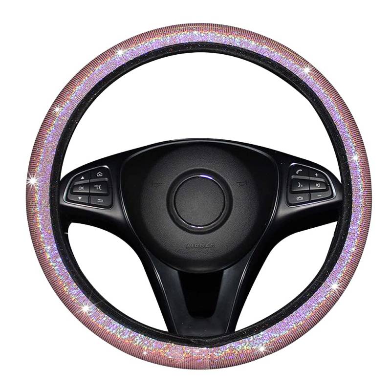 Auto Lenkradbezug Glitzer,MoreChioce Bling Bling Kristall Strass Lenkradhülle Universal Lenkrad Abdeckung Rutschfeste Lenkradschoner Bequeme PU Leder Lenkradschutz Durchmesser 38cm,Bunt Rosa von MoreChioce