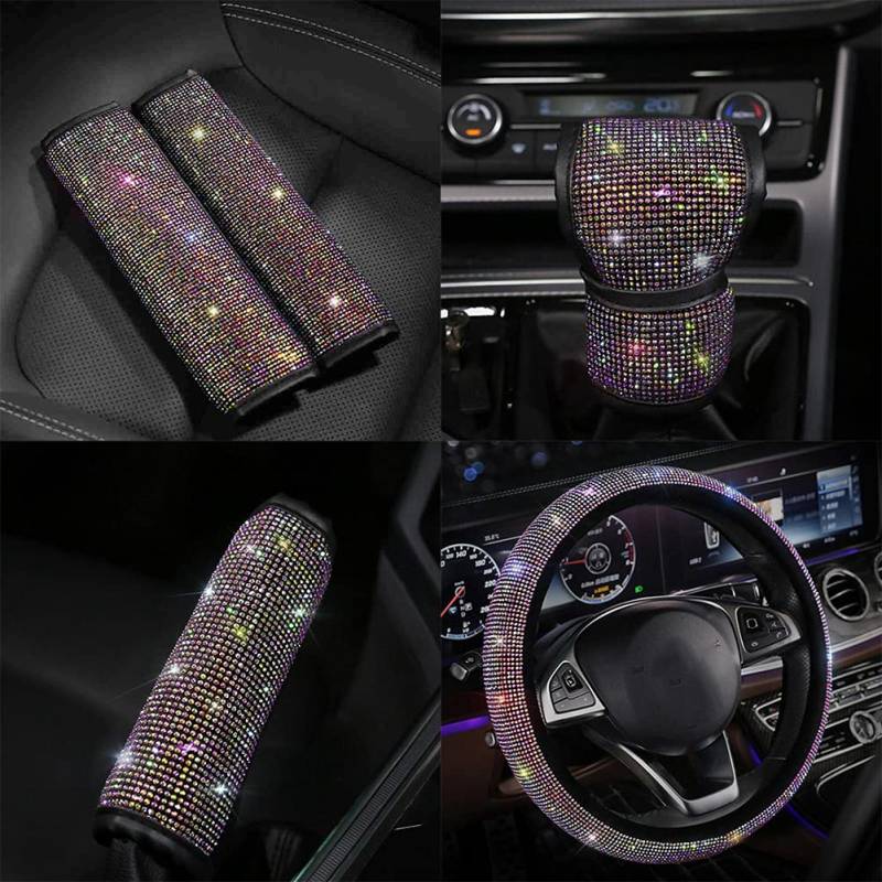 Auto Schulterriemen Dekoration,MoreChioce 1 Paar Luxuriös 3D Bling Strass Glitzer Kristall Schaltknauf Handbremse Lenkrad Dekor Auto Innenraum Styling Zubehör Auto Innendekoration Abdeckung von MoreChioce