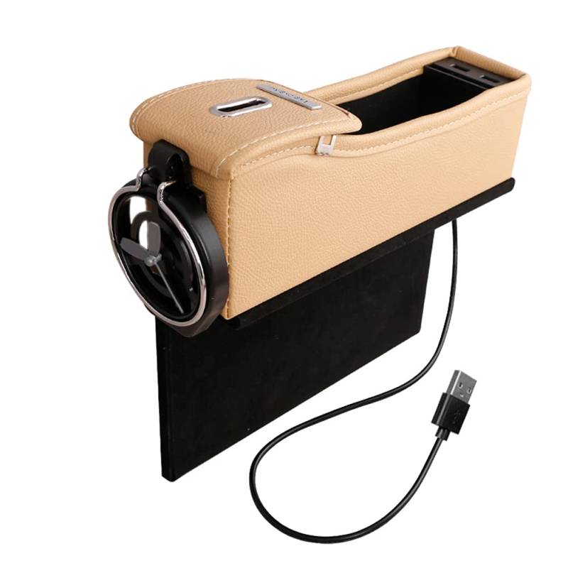 Autositz Gap Aufbewahrungsbox,MoreChioce 12V -24V Multifunktions PU Leder Sitzlückenfüller Aufbewahrungsbox Autositzlücken Organizer mit 2 USB Anschlüssen für Münz Handys,Beige Hauptfahrposition von MoreChioce