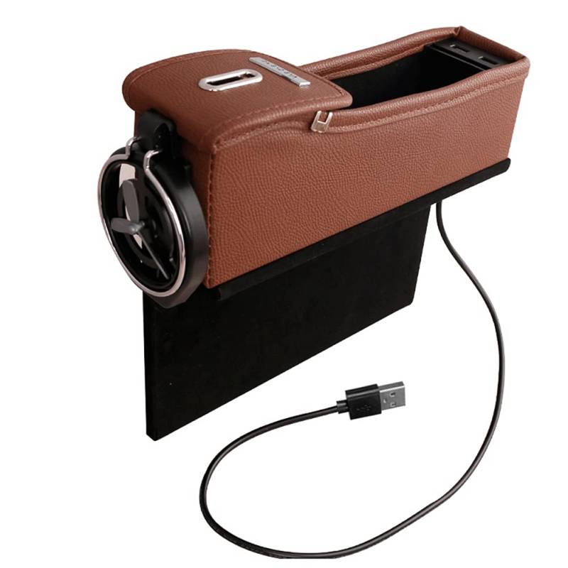 Autositz Gap Aufbewahrungsbox,MoreChioce 12V -24V Multifunktions PU Leder Sitzlückenfüller Aufbewahrungsbox Autositzlücken Organizer mit 2 USB Anschlüssen für Münz Handys,Braun Hauptfahrposition von MoreChioce